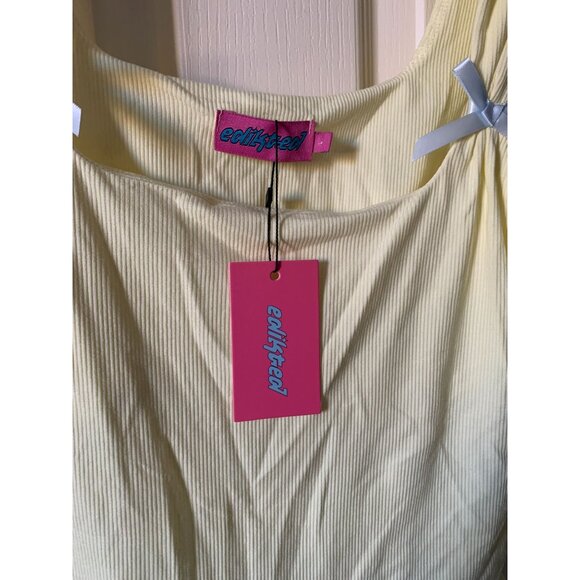 Edited Yellow Ribbed Tank Top With Bow Accents & Square Neckline - Picture 3 of 3